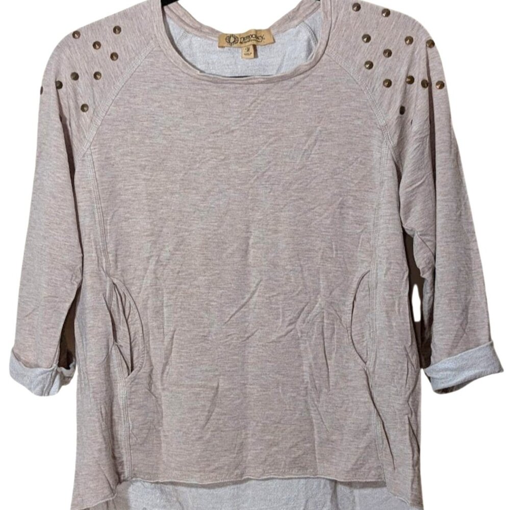 Democracy Women Size M Brown Stud Embellished 3/4 Sleeves Sweater Pullover Shirt